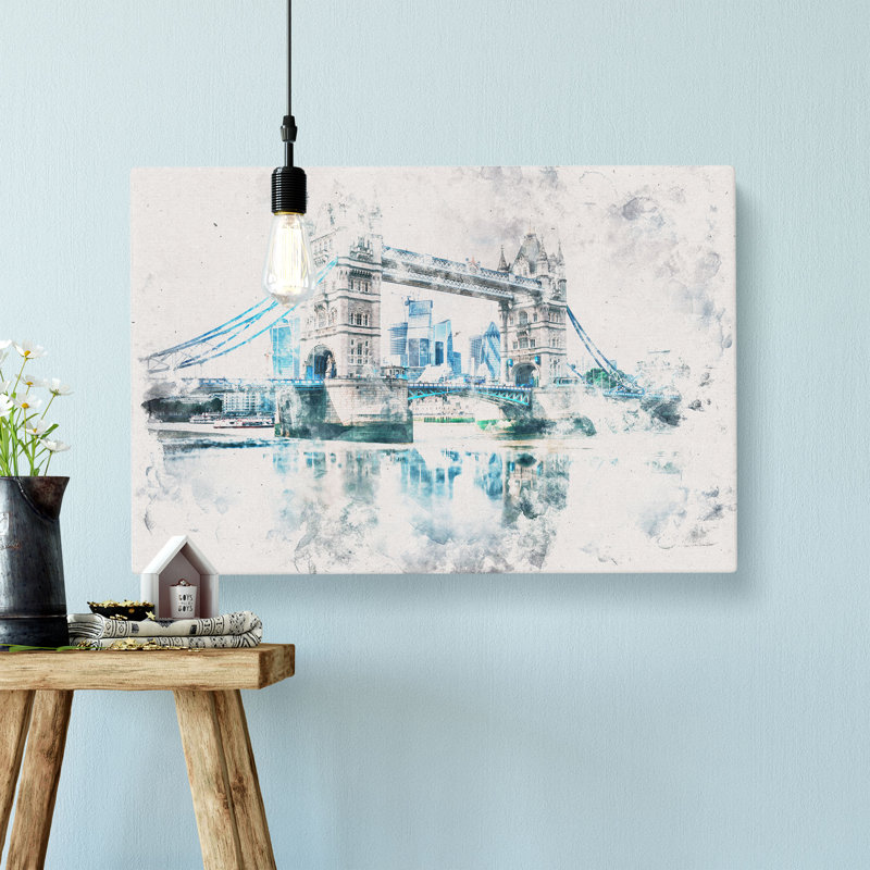London Bridge Watercolour - Wrapped Canvas Print, 35cm H x 50cm W x 3cm D