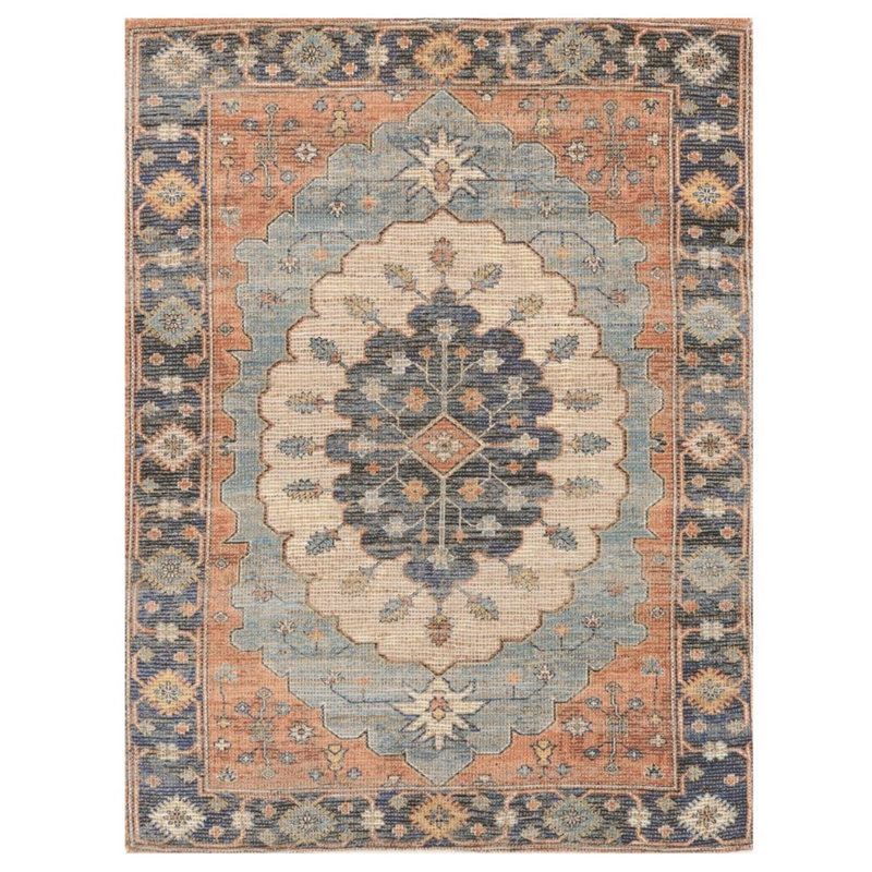 Tapis intérieur / extérieur rectangulaire en jute tissé à la machine en bleu / rouge