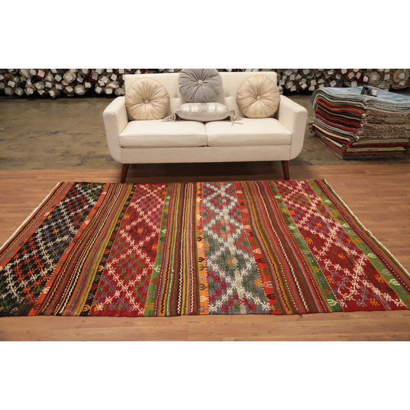 Vibrant Multicolor Kilim Area Rug 5x8 with Geometric Designs