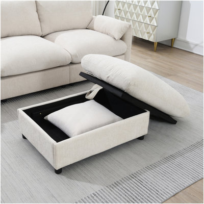 Canapé modulaire en L 96,5 po avec repose-pieds et poches de rangement, support de téléphone réglable, chargeur USB, accoudoirs éléphants en forme d'oreille, siège confortable pour le salon et appartement, chenille, 3 couleurs
