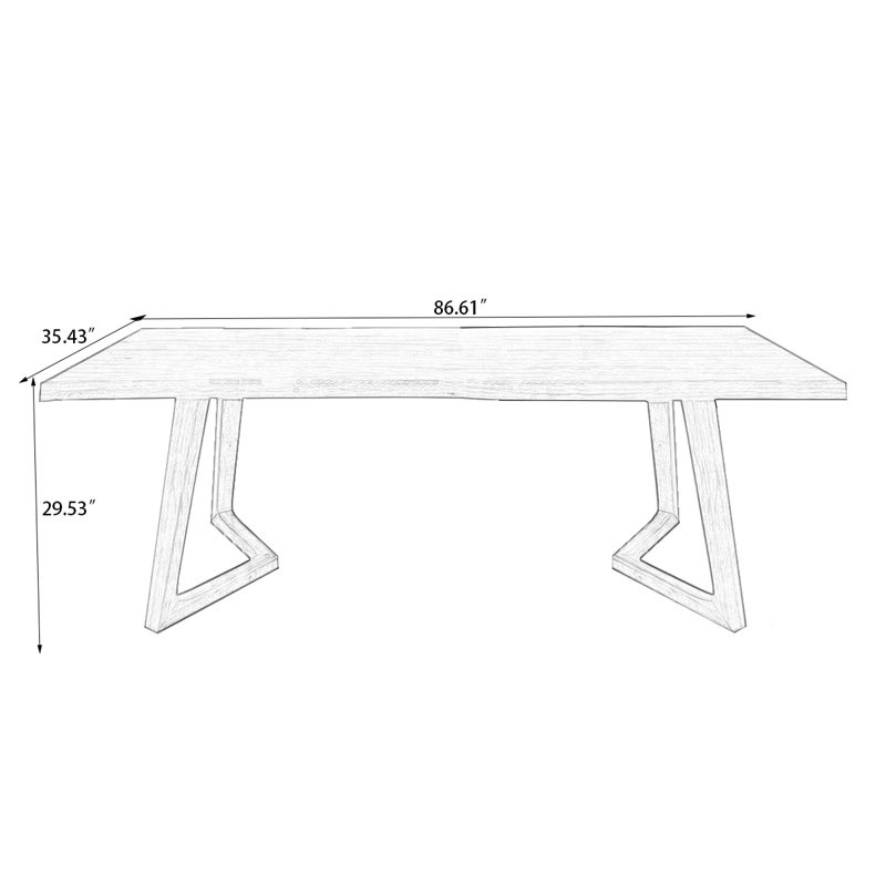 Table de salle à manger rectangulaire en bois massif brun, H 29,53 po x L 86,61 po x l 35,43 po