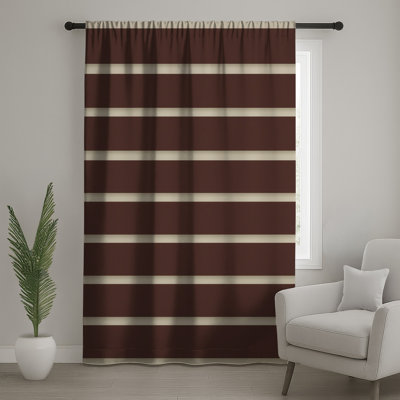 Brown Beige Stripes Window Curtains, Stripes Sheer & Blockout Curtains - 1 Panel
