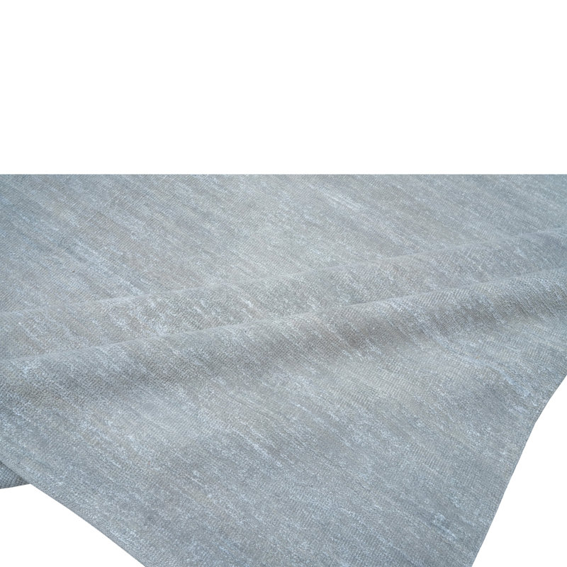Solid Wool Saree Silk Blend Rug, Sky Blue, Rectangle 12' x 18'