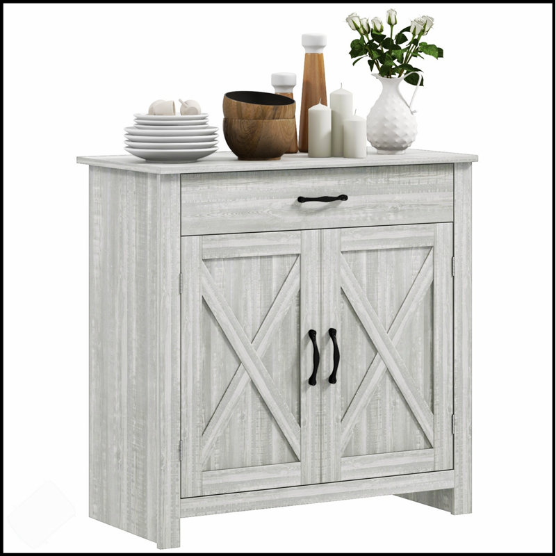 Farmhouse Sideboard Buffet Cabinet With Barn Doors, Adjustable Shelf, And Drawer For Versatile Storage And Rustic Charm