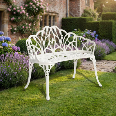 Banc de jardin en fonte d'aluminium, banc de parc extérieur en métal pour patio et cour arrière, siège de véranda résistant à la rouille