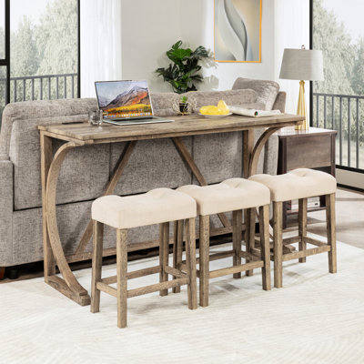 4 tables de bar avec prises de courant. Cadre en bois renforcé, housses de siège luxueuses, faites de votre espace un espace brun. Structure, coussins respirants, design