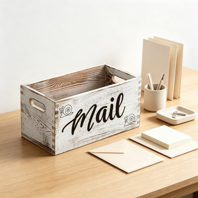 Mail Holder Countertop Mail and Key Organizer Storage Basket Farmhouse Letter Box File Organizer for Home Office