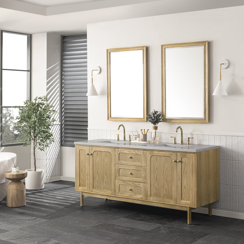 Laurent 72'' W Double Vanity, Ethereal Noctis, 8" Widespread, Light Natural Oak