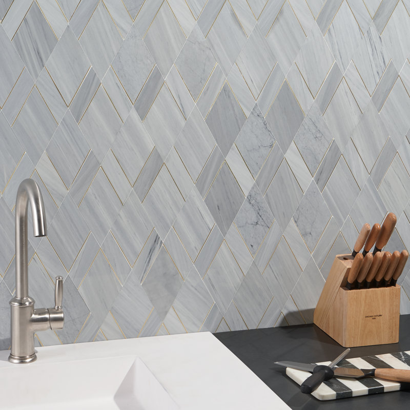 Mehko 11.81 in. x 14.96 in. Polished Marble and Brass Wall Tile, Gray