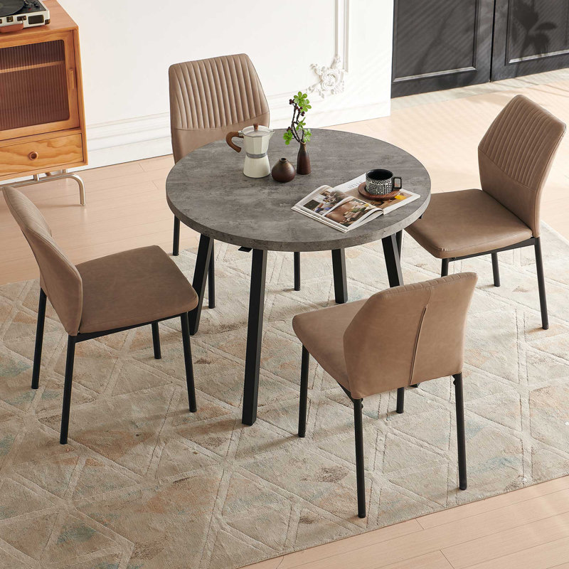 37-Inch Round Table With 4 Chairs, Beige