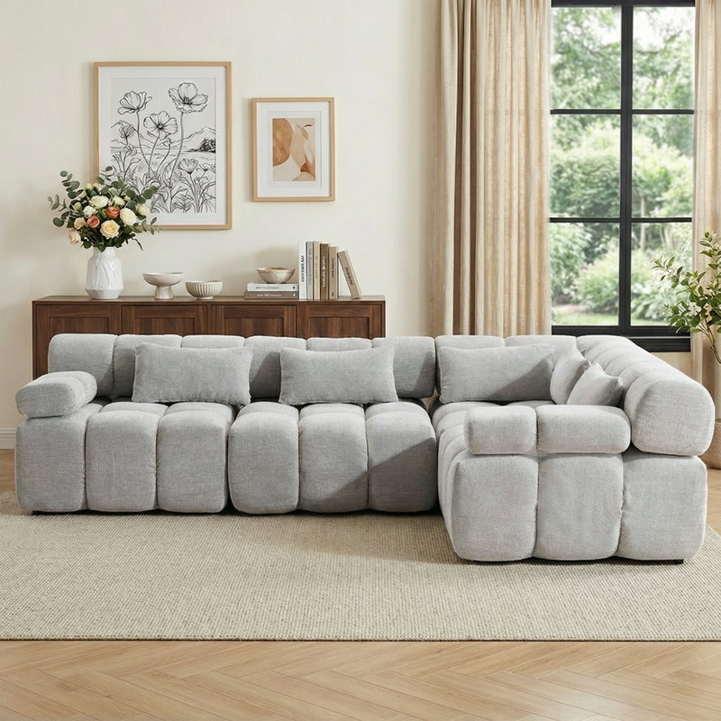 Boneless 113.8" Modular Upholstered Sectional Sofa, 4-Seater L-Shaped Reversible sofa, Modern Modular Boneless Couch, No Assembly Required