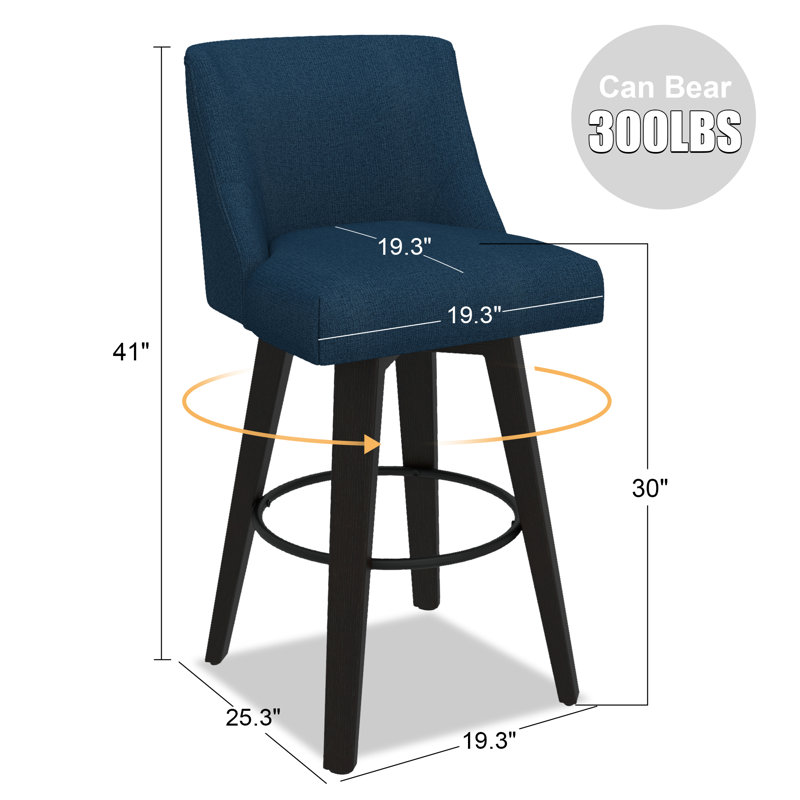Tabourets de bar et de comptoir Loriell avec structure en bois massif, Tabouret de bar (siège d'une hauteur de 30 po), Marine