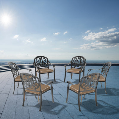 Chaise de patio en fonte d'aluminium 6 pièces avec structure et coussins