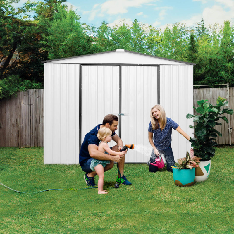 Absco Regent 12' W x 10' D Metal Galvanized Steel Weather Resistant Storage Shed Surfmist/Monument, Surfmist