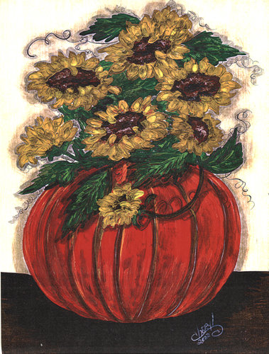 Citrouille pleine de fleurs