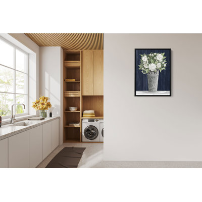 'Punched Tin White Floral' by Cindy Jacobs, White & Blue Floral Fine Art Gallery Canvas Print