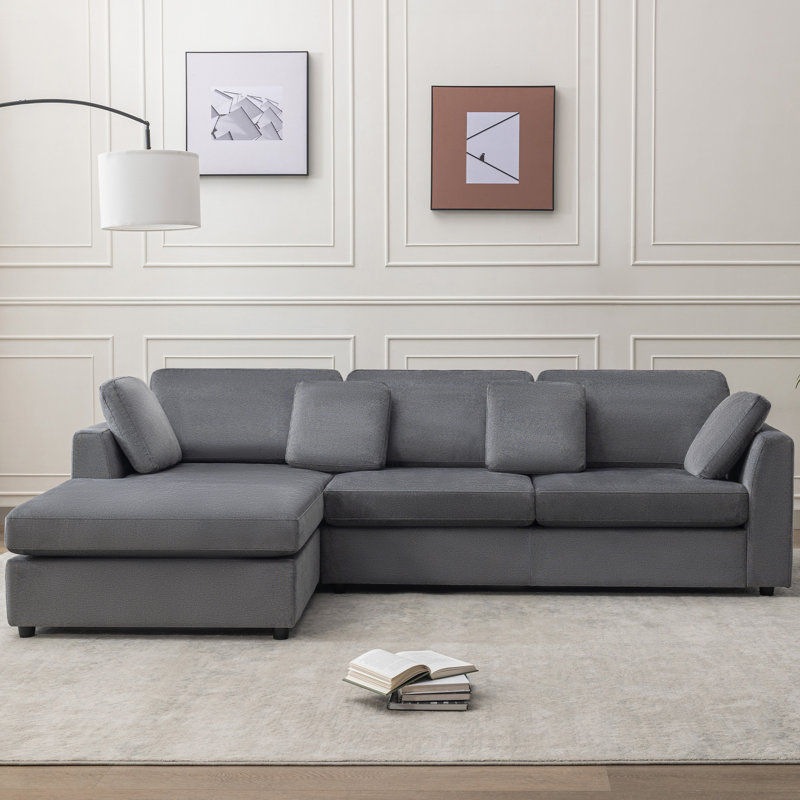 Wauseon 2 - Piece 108.7" Upholstered L Shape Sofa with Convertible Chaise, Grey Polyester Blend