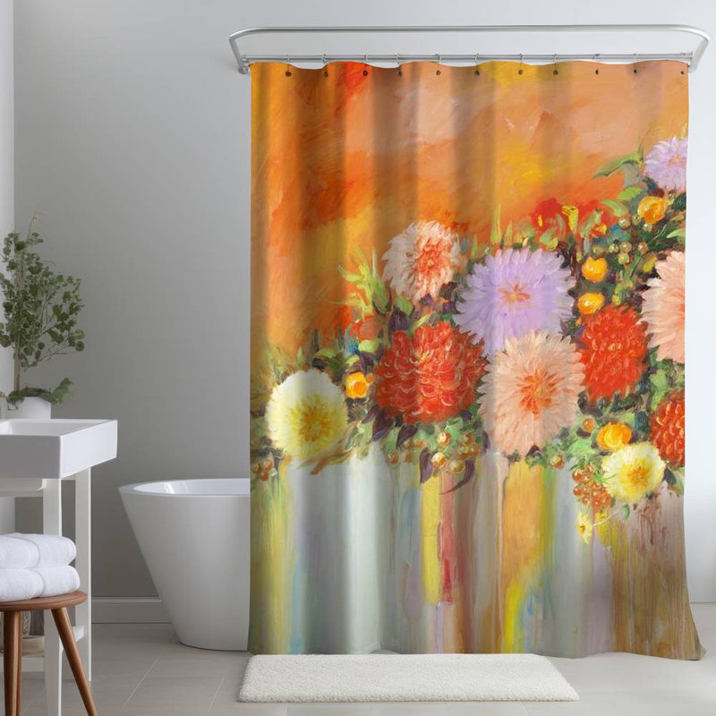 Floral – Polyester Shower Curtain, Dye Sublimation Print, 71" W × 74" L