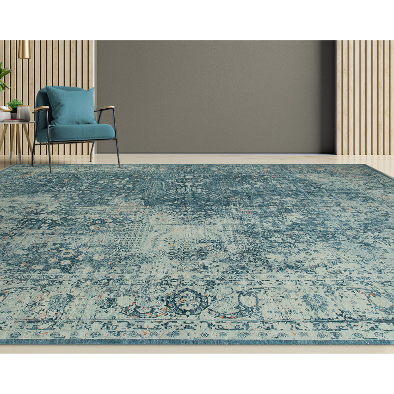 Wool Oriental Area Rug in Teal/Ivory, Rectangle 10' x 14'