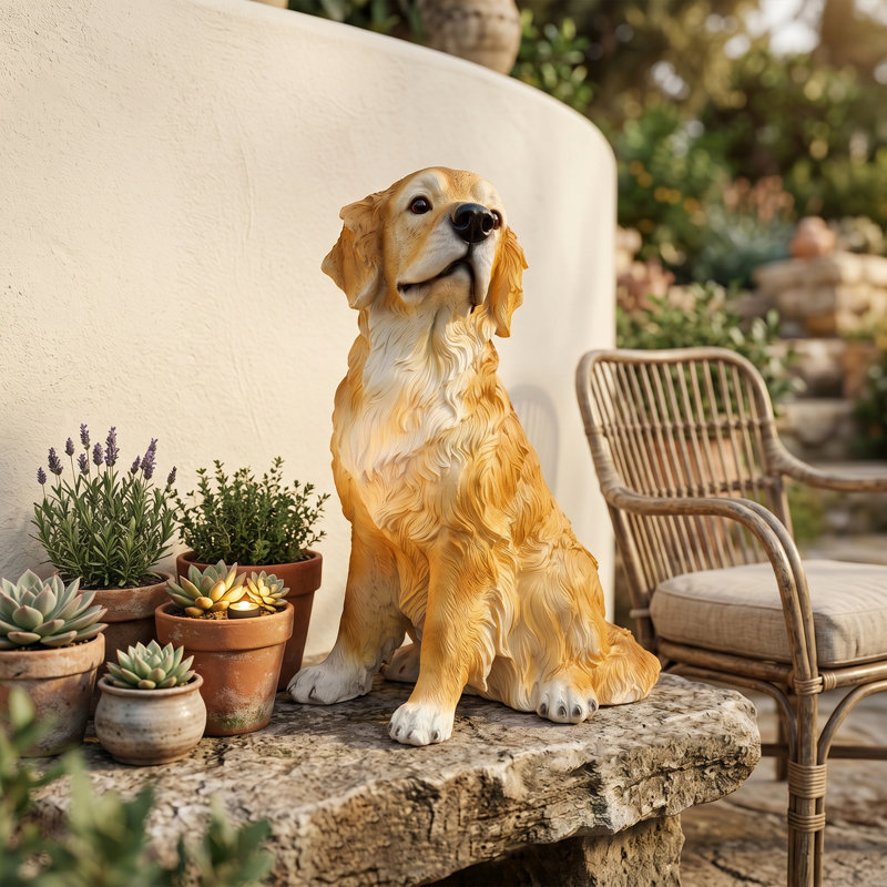 Figurines d'animaux en résine, statues Golden Retriever, pour le salon, le patio extérieur et la décoration de jardin.