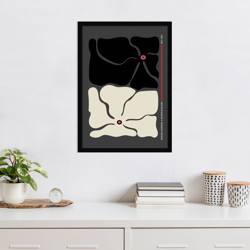 «Two by Two Flower Gray» par Frances Collett - reproduction d'un seul cadre, Noir, H 25 po x l 18 po x P 1 po