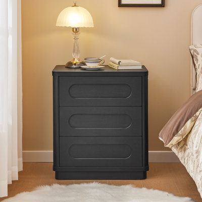 Table de chevet à 3 tiroirs, table de chevet l 21,7 po, table de chevet avec tiroirs de rangement, table de bout sans poignée et coin arrondi sécuritaire pour la chambre à coucher, le salon et le vestiaire