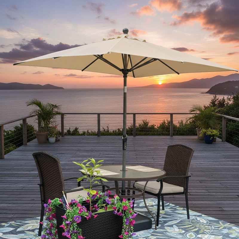 6 ft patio umbrella with lights 9ft Solar Lighted Outdoor Patio Market Umbrella with Hand Crank and Tilt, Pink