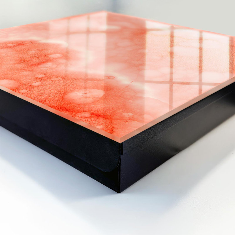 Wall mounted key box, Opens to the right, 30x30x5, White, Orange bubbles on an abstract background, 