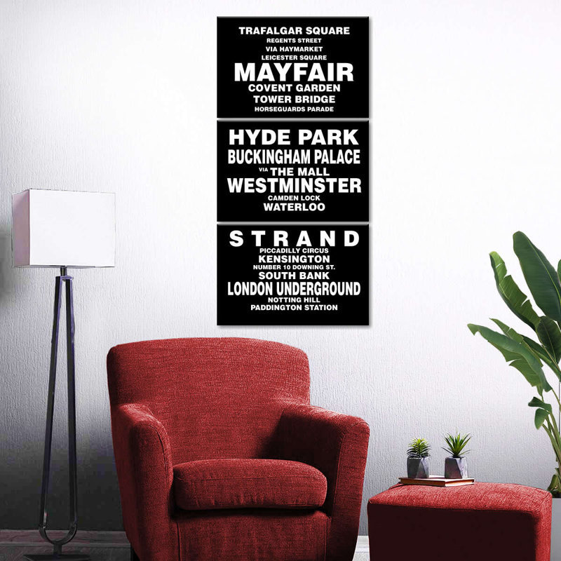 «Travel And Adventure Quotes London Bus Roll On Canvas», reproduction de 3 pièces, H 21 po x l 44 po x P 1,25 po