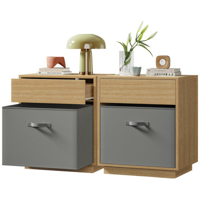 Nightstand with Drawer & Removable Fabric Storage Bin, Modern Bedside Table for Bedroom, Natural