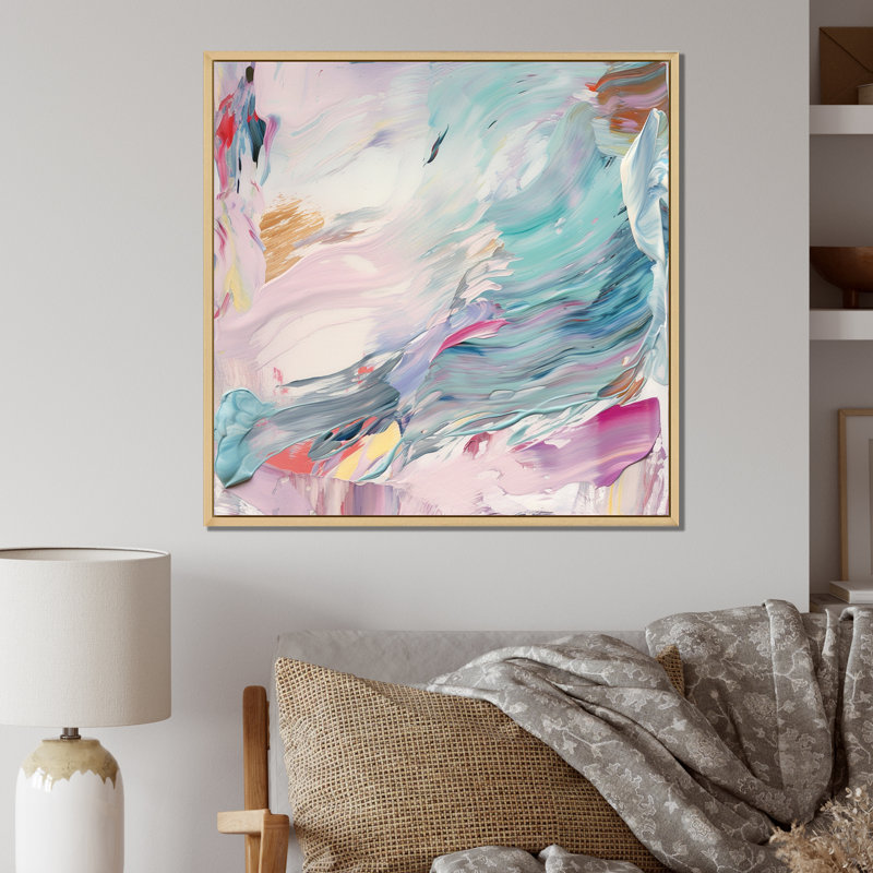 «Spring Miracles In Tender Retro Pastel», peinture abstraite sur toile, H 24 po x l 24 po x P 1 po, Cadre naturel flottant