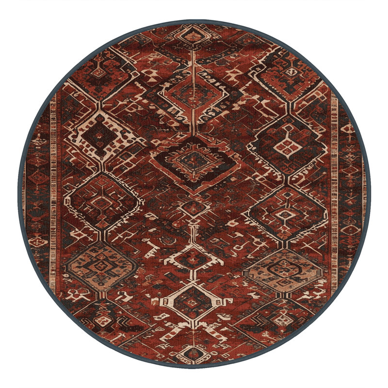 Tapis persan noir lavable à la machine, Rond 6 pi
