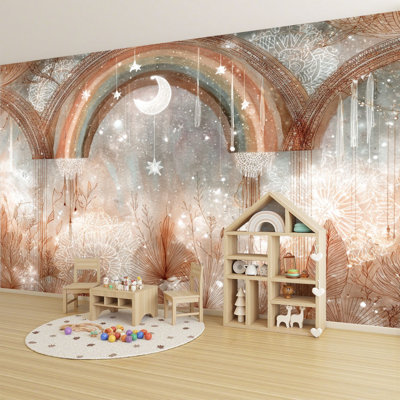 Peel and Stick Wallpaper Whimsical Macrame Dreamscape Feathers Tassels Wall Murals 69"H x 96"W Removable PVC Wall Paper Self-Adhesive Wall Decor for Bedroom Living Room Home Office