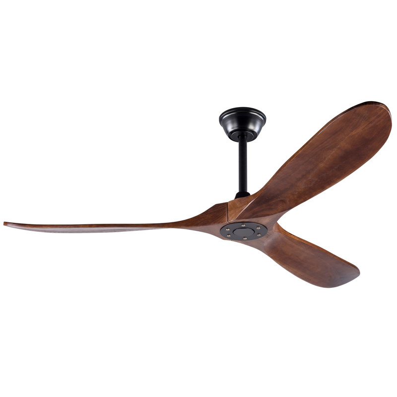 Ventilateur de plafond 60 po en bois massif, extérieur, 3 pales, sans lumière, noyer, pour porche de chambre à coucher pour patio, télécommande, résistant à l'eau