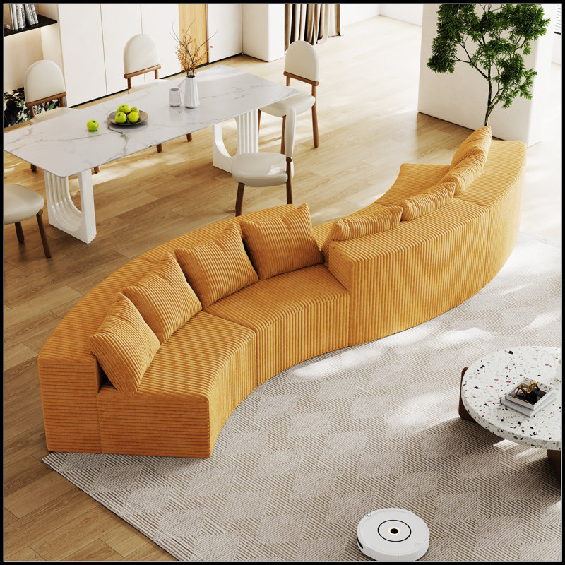 Canapé modulaire courbé Corduroy, H 30,5 po x l 156 po x P 63 po, 8, Jaune