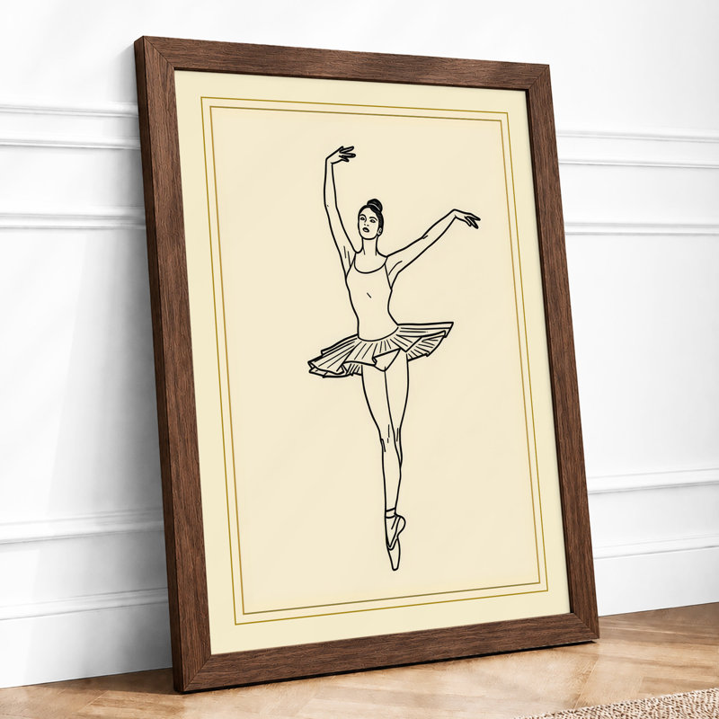 Ballet Dancer En Pointe Minimalist - Framed Print, A2 - 59.4 x 42.0 cm, Walnut