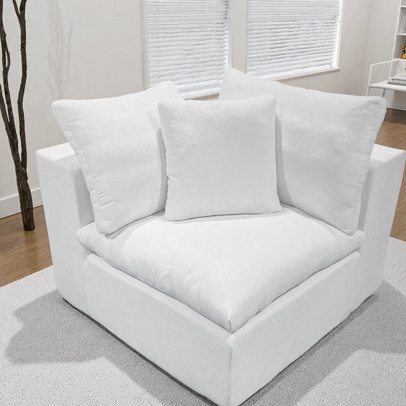 Chaise longue blanche en velours côtelé modulaire et confortable, sans assemblage modulaire