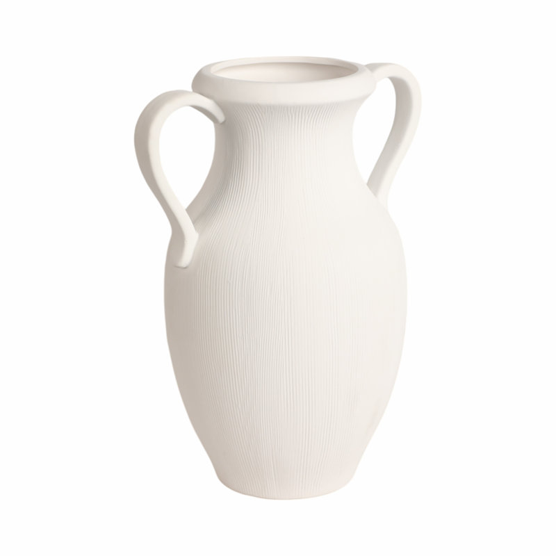 Stoneware Table Vase, White, 15" H x 11" W x 8" D
