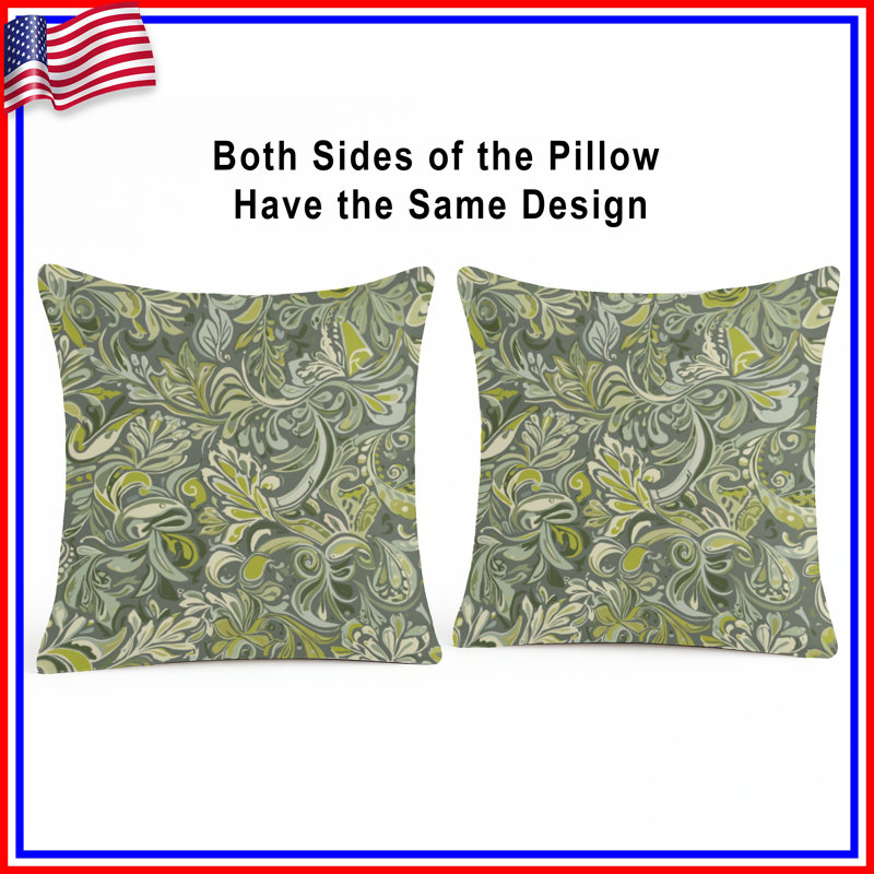 Green Floral Pattern Double Sided Throw Pillows, 18 x 18 inches