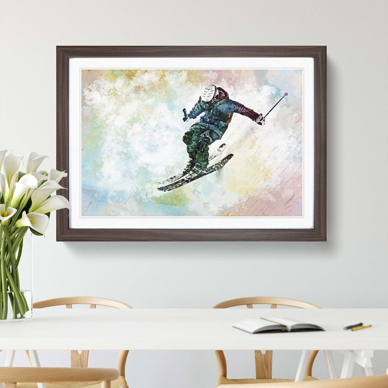 Skiing in Abstract - Picture Frame Painting Print, 48cm H x 65cm W x 2cm D, Walnut Framed