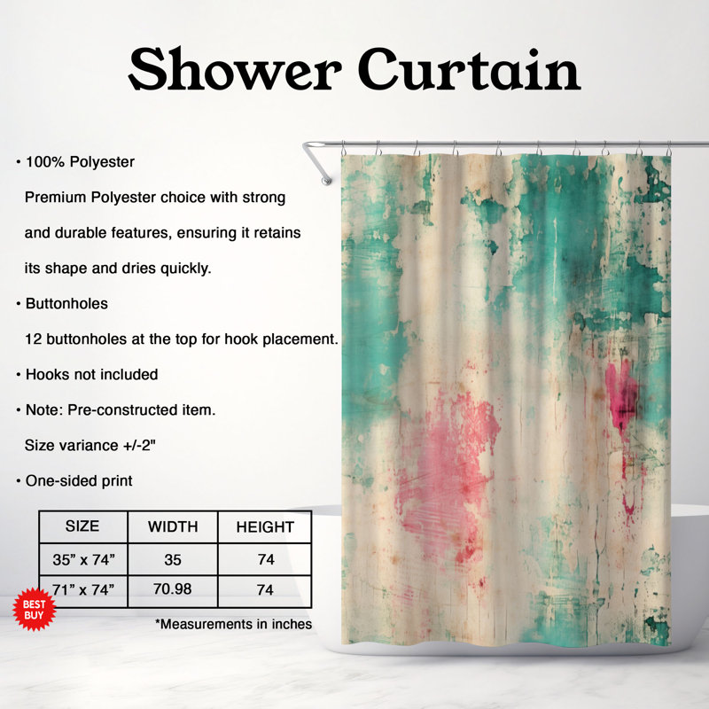 Rideau de douche Teal Antiquity - Premium, H 74 po x l 71 po