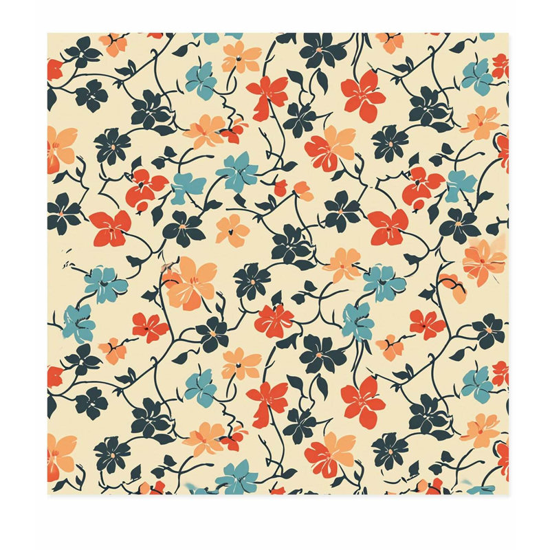 Impression florale rétro sans cadre, H 18 po x l 18 po