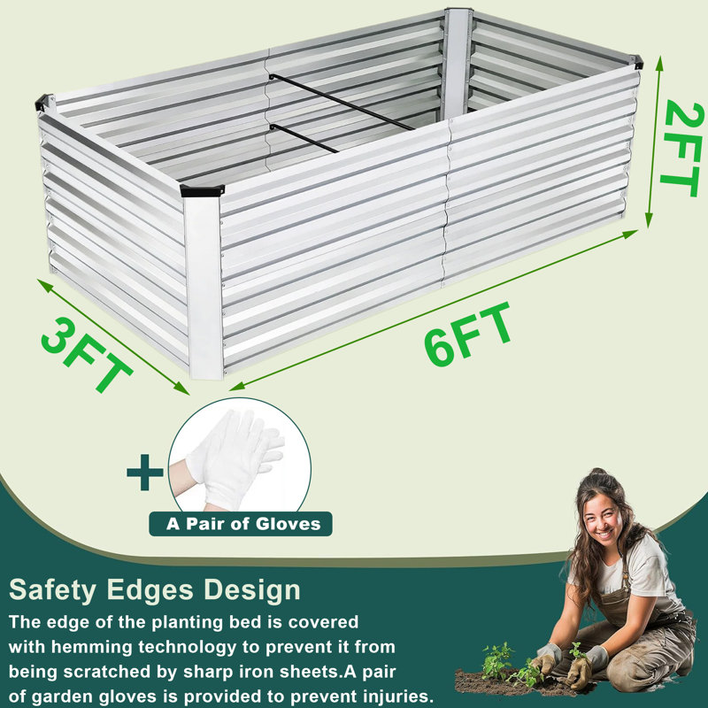 Ensemble de lit de jardin surélevé galvanisé 6 pi x 3 pi 2 po Denishia, jardinières surélevées galvanisées pour jardin extérieur, grands lits de jardin surélevés en métal pour légumes, fleurs, herbes, plantes grasses