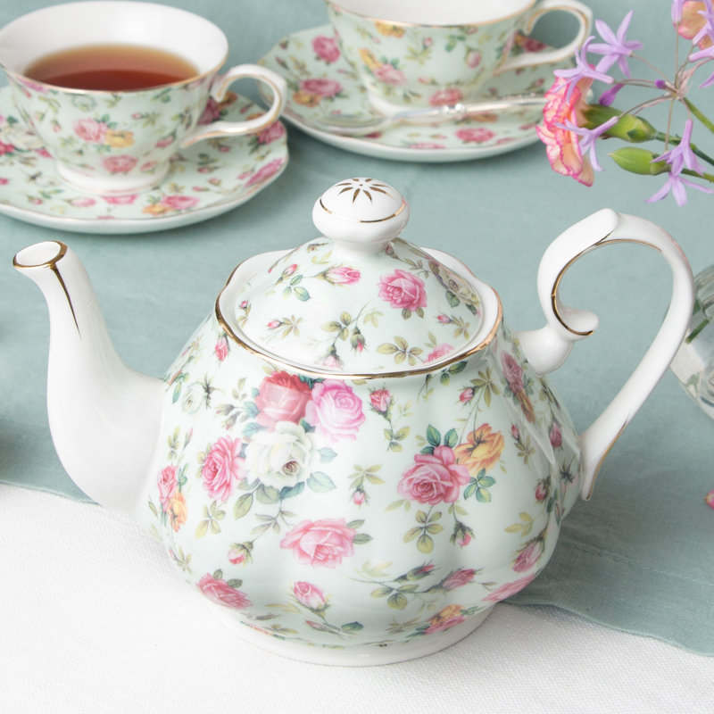 Service à thé en porcelaine 5 pièces Grace Teaware Blue Cottage Rose Chintz