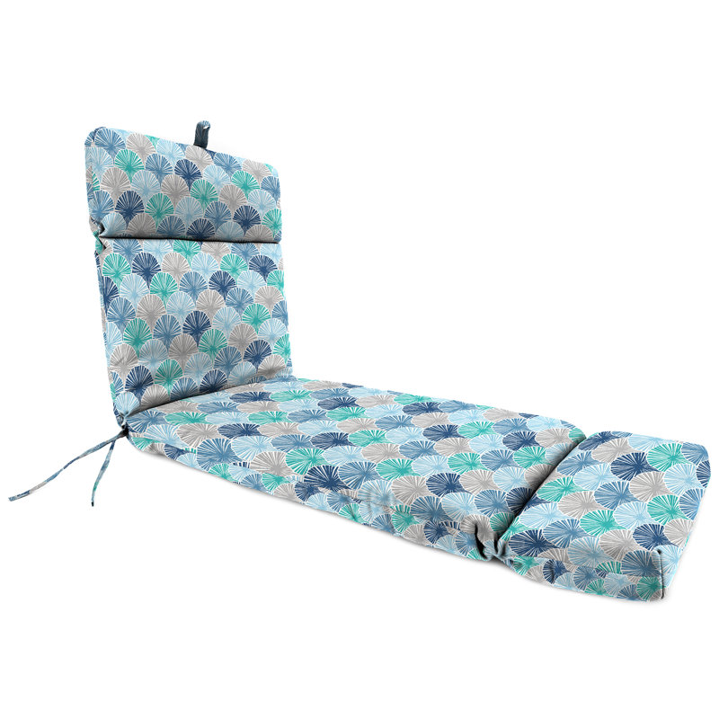 72" x 21" Keekee Bamboo Grey Floral Outdoor Chaise Lounge Cushion with Ties and Loop, Tempest Blue Geometric