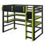 Lit mezzanine avec bureau intégré et tablettes de rangement, structure de lit en bois peu encombrante avec éclairage RVB et course latérale-2032862904-2032862911
