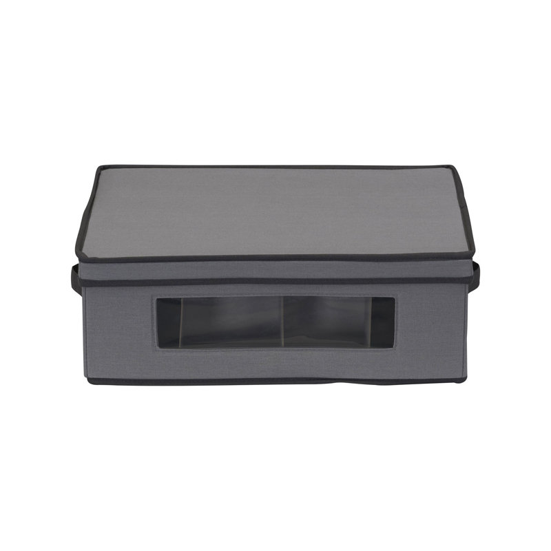 Gray Fabric Stackable Lidded Storage Box with Window