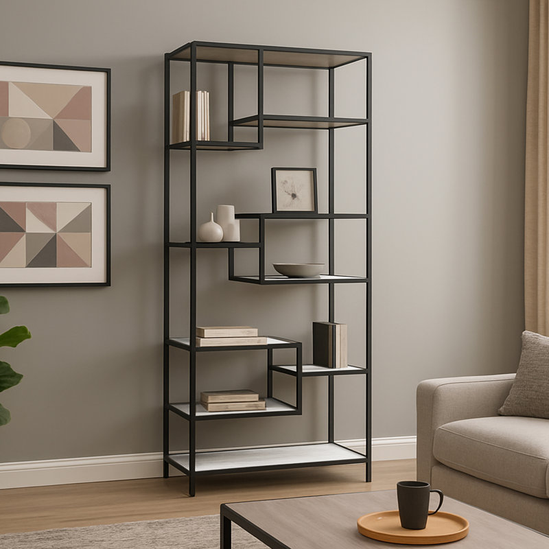 Brown Metal and White Wood Etagere, White