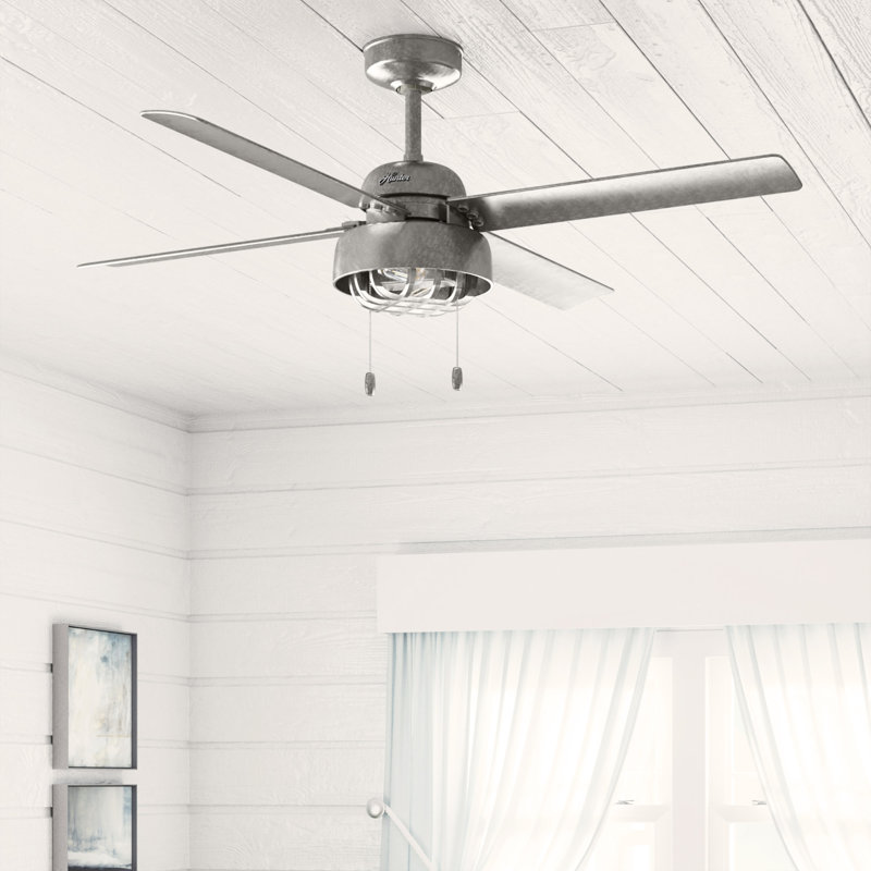 52" Painted Galvanized 4-Blade Ceiling Fan with LED Light Kit