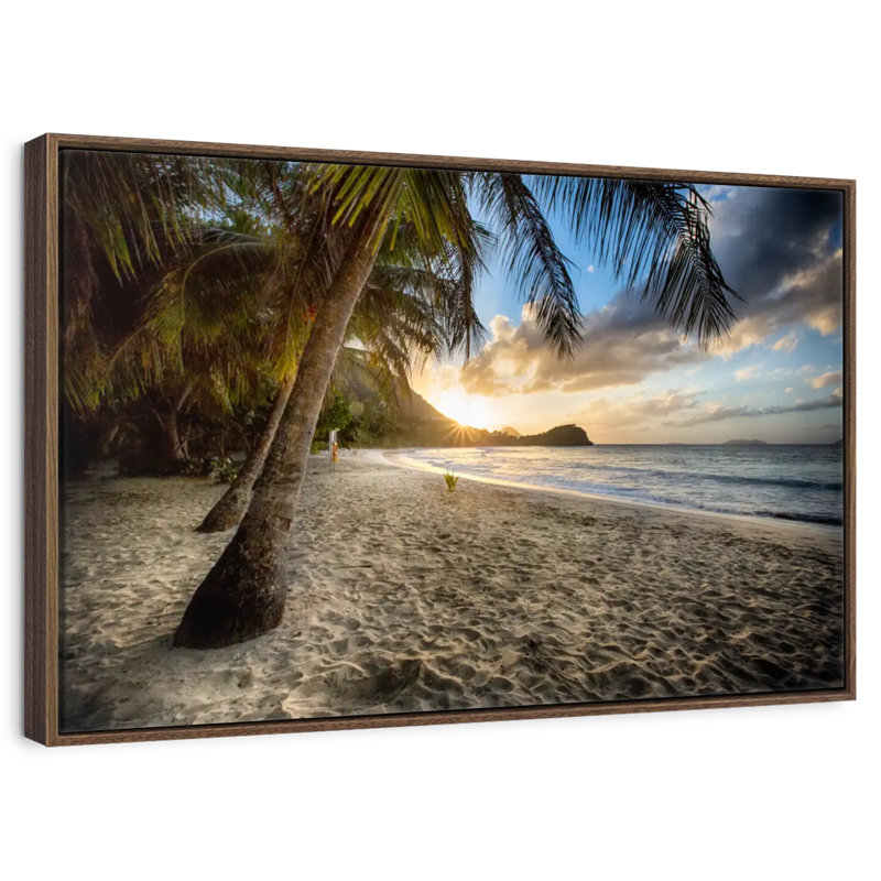 Scénique côte des Caraïbes, 31 po x 21 po, Cadre flottant noyer